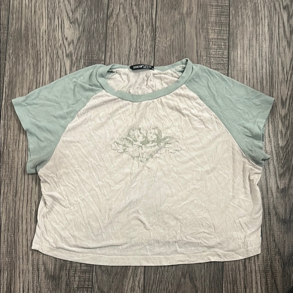 SHEIN Green/Beige Angel Crop T-Shirt